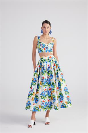 Gloplu Desenli Askılı Ravello Büstiyer Mavi