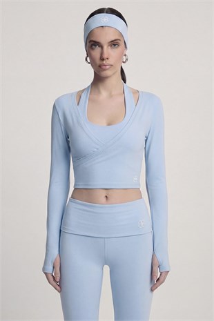 Bağlamalı Crop Kesim Ellen Bolero Mavi