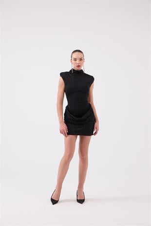 Backless Glittery Mini Judy Dress Black