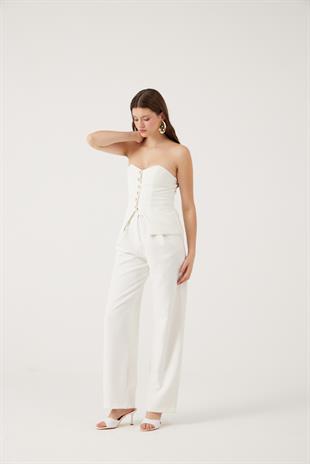 Palazzo Kesim Geniş Paça Harvey Pantolon Beyaz 