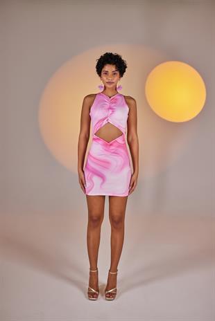 Mini Dekolteli Jorie Elbise Pembe