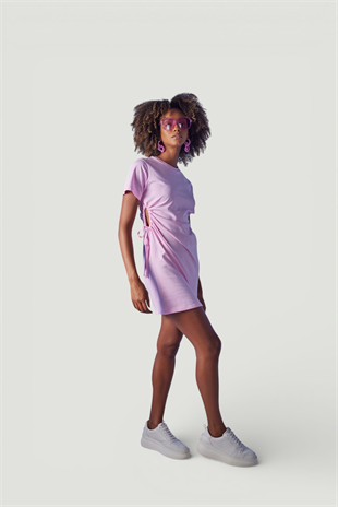 Bisiklet Yaka Kısa Kol Wex Tshirt Elbise Pembe