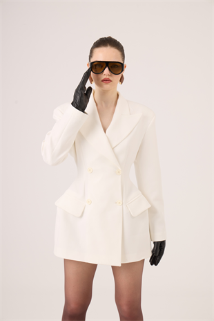 Belden Oturmalı Galina Blazer Ceket Ekru