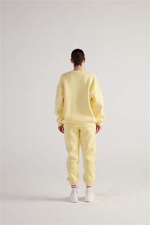3 İplik Şardonlu Uzun Kol Bisiklet Yaka Fine Sweatshirt Sarı