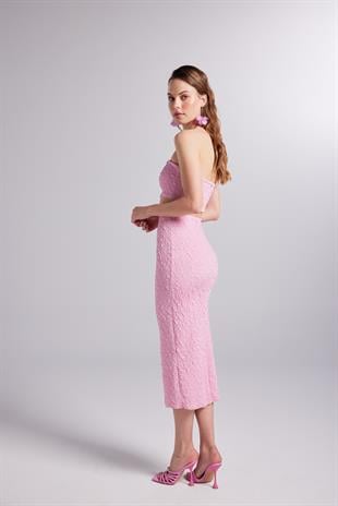 Gofreli Kumaş Etek Büstiyer Cushy Takım Pembe