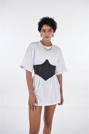 Arkası Gipeli Satin Korse Siyah