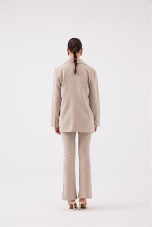 Vatkalı Astarlı Blazer Striped Blazer Ceket Bej