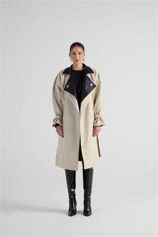 Maxi Boy Kemerli Cloak Trençkot Bej
