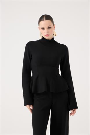 Kazak ve Pantolon İkili Madeline Triko Takım Siyah