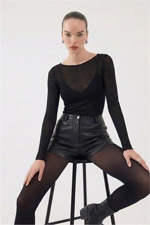 Kayık Yaka Ultra Soft Nikki Kaşmir Bluz Siyah