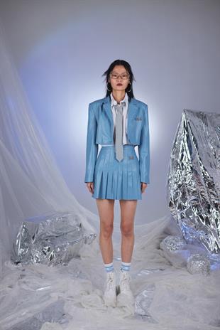 College Leather Jacket Blue