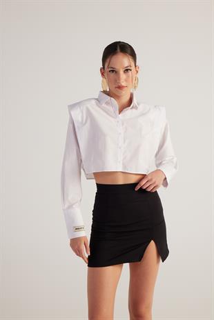 Vatkalı Poplin Tria Crop Gömlek Beyaz
