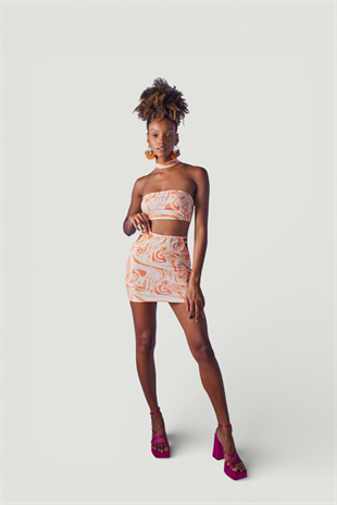 Yüksek Bel Etek Straplez Kinney Takım Turuncu