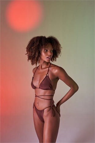 Bağcıklı U Kesim Brezilya Model Slim Delphi Bikini Altı Kahverengi