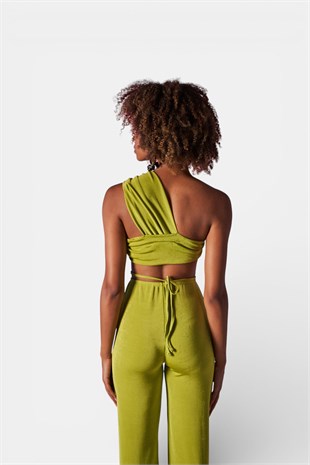 Omuz Detaylı Beatrice Crop Yeşil