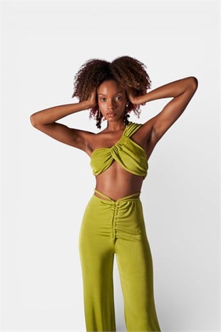 Omuz Detaylı Beatrice Crop Yeşil