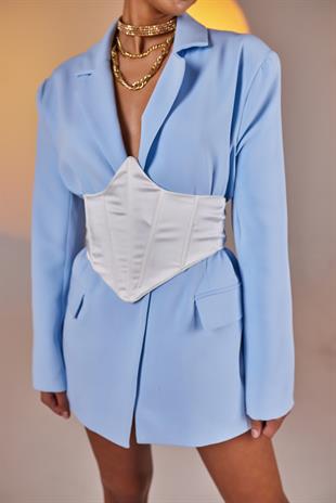 Arkası Gipeli Satin Korse Beyaz