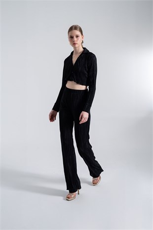 Crop Model Düğme Kapamalı Comfy Crop Gömlek Siyah