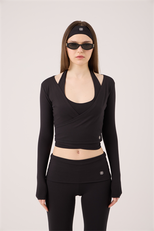 Bağlamalı Crop Kesim Ellen Bolero Siyah