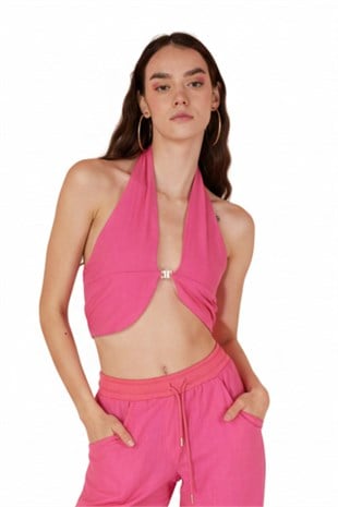 Koton Kumaş H Aksesuarlı Rise Bluz Pembe