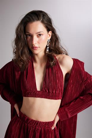 Beli Lastikli Bağlamalı Comfy Büstiyer Bordo