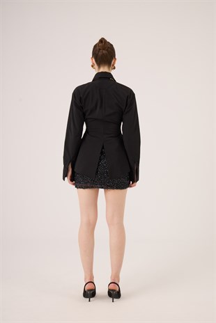 Belden Oturmalı Fit Kesim Paula Gömlek Siyah 