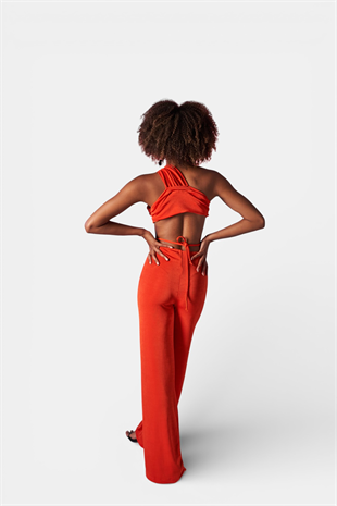 Yüksek Bel Bağlama Detaylı Beatrice Pantolon Turuncu