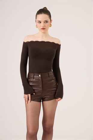 Madonna Yaka Dantelli Macy Kaşmir Bluz Kahve