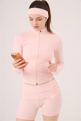 Parmak Detaylı Fermuarlı Fabiola Ceket Pembe