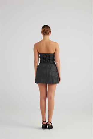 Simli Çizgili Crop Eden Büstiyer Siyah