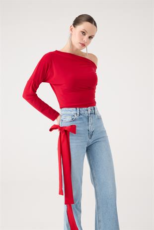 Yüksek Bel Kurdele Detaylı Wide Leg Kyla Jean Pantolon Mavi