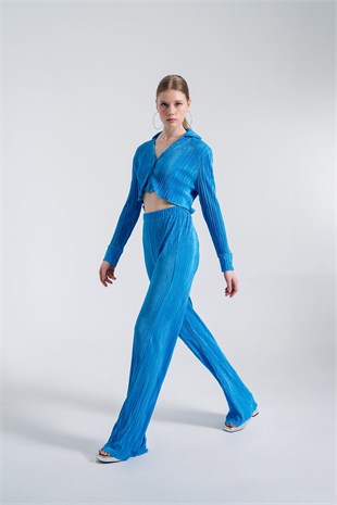 Beli Lastikli Esnek Comfy Pantolon Mavi