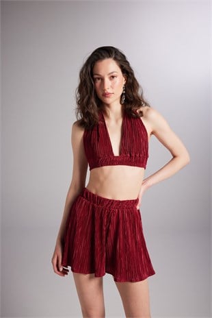 Beli Lastikli Bağlamalı Comfy Büstiyer Bordo