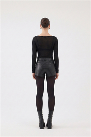 Kayık Yaka Ultra Soft Nikki Kaşmir Bluz Siyah