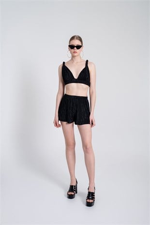 Beli Lastikli Mini Comfy Şort Siyah