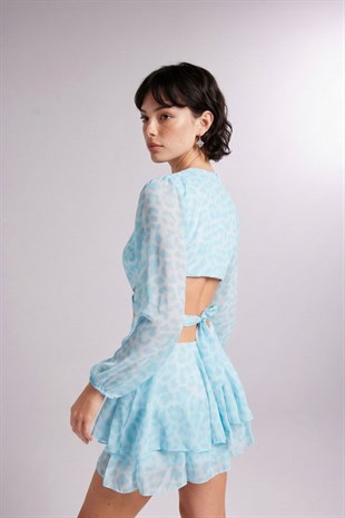 Fermuarlı Bluz Kısmı Lastikli Pinky Elbise Mavi