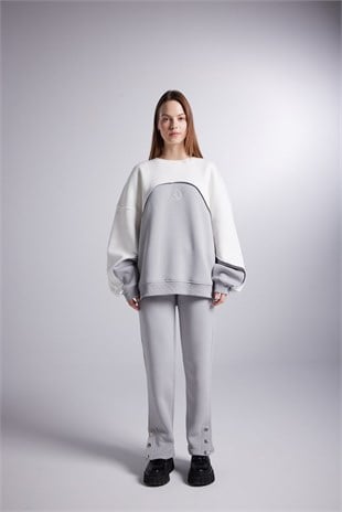 Şardonlu 3 İplik Kumaş Logolu Oversize Nola Sweatshirt Gri