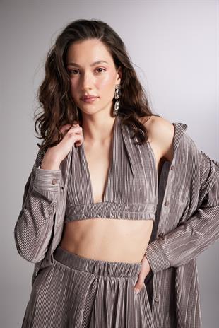 Beli Lastikli Bağlamalı Comfy Büstiyer Vizon