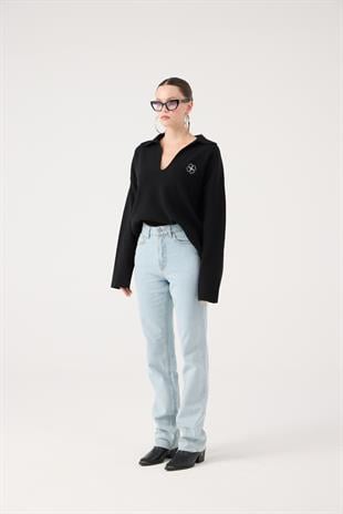 Yüksek Bel Straight Kesim Sagrado Jean Pantolon Mavi (Buz)