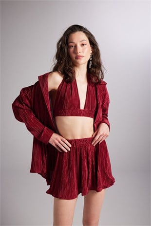 Beli Lastikli Bağlamalı Comfy Büstiyer Bordo