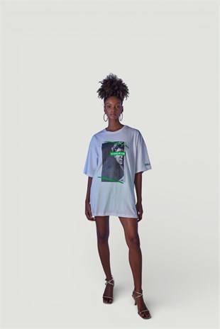 Oversize Baskılı Stalker T-Shirt Beyaz