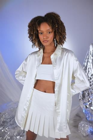 Saten Kumaş Pecta Gömlek Ekru