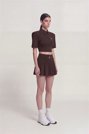 Vatkalı Polo Yaka Carolyn T-Shirt Kahve