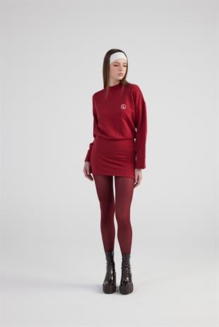 Yırtmaçlı Dokuma Kumaş Mini Claire Elbise Bordo