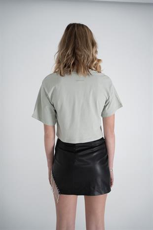 Kısa Kol Bisiklet Yaka Basic Viole Tshirt Haki