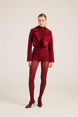 Yüksek Bel Fermuarlı Mini Bailey Şort Bordo