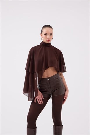Pelerin Model Bena Bluz Kahve