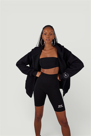 Uzun Kol Kapüşonlu Fermuar Kapamalı Hoody Sweatshirt Siyah