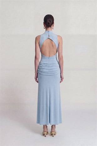 Backless Long Emilia Dress with Slit, Blue