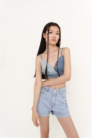 Kot Kumaş Yumi Büstiyer Mavi